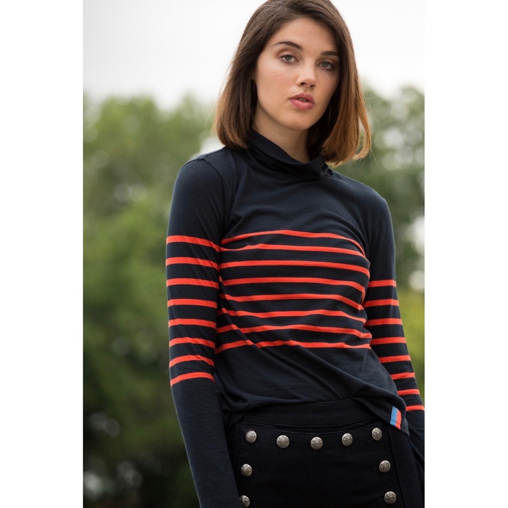 KULE The Tissue Turtleneck Navy Red Striped Cotton Long Sleeve Top XS Portugal